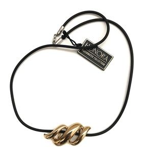 Honora Black Necklace with Gold Swirl Pendant